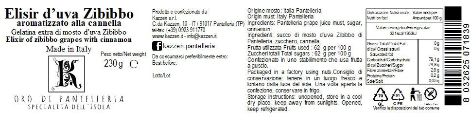 Elisir di uva zibibbo con cannella 230 g