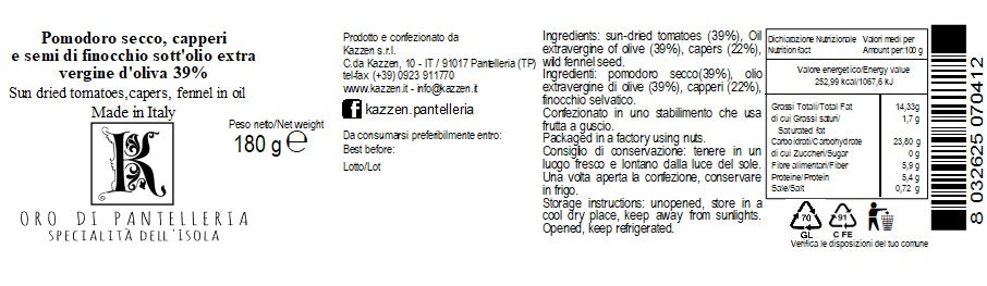 Sott'olio di pomodoro secco, capperi e finocchio 180 g